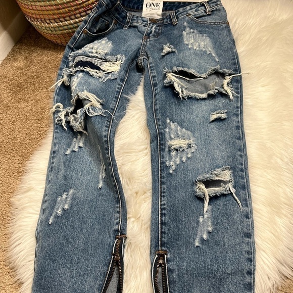 One Teaspoon Factory Distressed Trashed Free Birds Denim Ankle Zip jeans - Picture 11 of 13